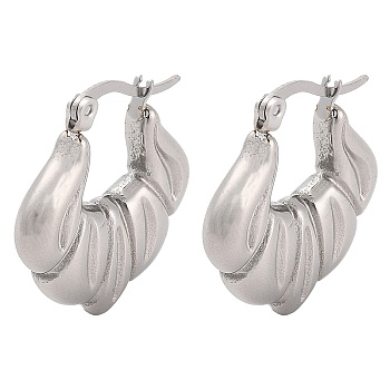 304 Stainless Steel Hoop Earrings, Teardrop, Stainless Steel Color, 25x23.5x5mm.