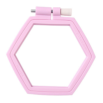 Adjustable ABS Plastic Hexagon Embroidery Hoops, Embroidery Circle Cross Stitch Hoops, for Sewing, Needlework and DIY Embroidery Project, Pink, 155x140mm