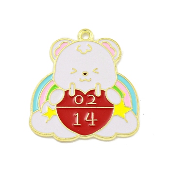 Valentine's Day Alloy Enamel Pendants, Golden, Bear Charm, Heart, 28x25x1mm, Hole: 1.6mm