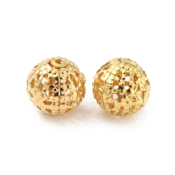Brass Vintage Filigree Beads, Nickel Free, Flower Carved, Round, Golden, 10mm, Hole: 1mm