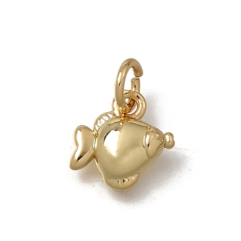 Brass Charms, Fish Charms, Lead Free & Cadmium Free, Real 18K Gold Plated, 9.5x10x2mm, Hole: 3mm