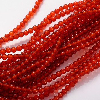 Gemstone Beads Strands, Natural Carnelian, Dyed, Round, 4mm, Hole: 0.8mm, about 94pcs/strand, 15~16 inch