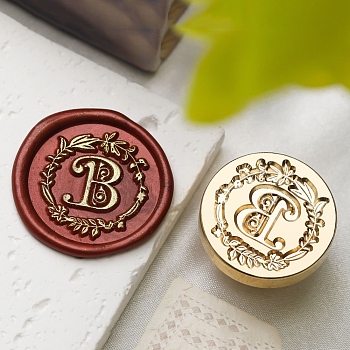 Golden Tone Wax Seal Brass Stamp Head, Flower with Letter Pattern, for Wax Seal Stamp, Letter B, 24x14mm, Inner Diameter: 7mm