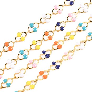 304 Stainless Steel Oval Link Chains, with Enamel, Real 18K Gold Plated, Soldered, Colorful, 10.5x6.5x1mm, about 3.28 Feet(1m)/Strand