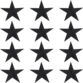 12Pcs Star Shape Cloth Embroidery Applqiues, Iron on/Sew on Patches, Black, 80x82x2mm