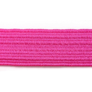 Flat Elastic Cord, with Fibre Outside and Rubber Inside, Fuchsia, 10mm
