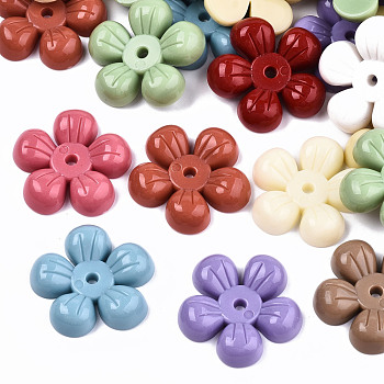 Opaque Resin Beads, Flower, Mixed Color, 30x30.5x6.5mm, Hole: 2mm
