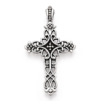 Tibetan Style Alloy Cross Gothic Pendants, Cadmium Free & Lead Free, Antique Silver, 38x21x4mm, Hole: 2.5x1.5mm