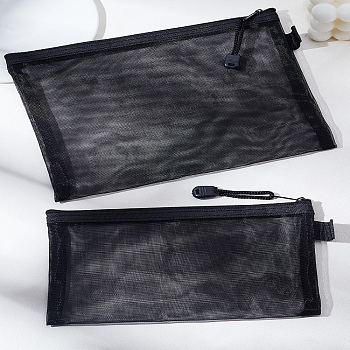 2Pcs 2 Colors Nylon File Storage Bags, Pen Pencil Zipper Bags, Rectangle, Black, 119~177x203~225x8mm