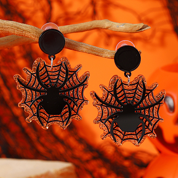 Halloween Creative Funny Acrylic Stud Earrings, Black, Spider