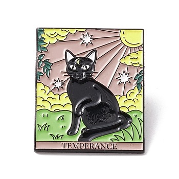 Temperance Word Enamel Pin, Cat Tarot Alloy Badge for Backpack Clothes, Electrophoresis Black, Sun Pattern, 30.5x25.5x1.5mm, Pin: 1mm