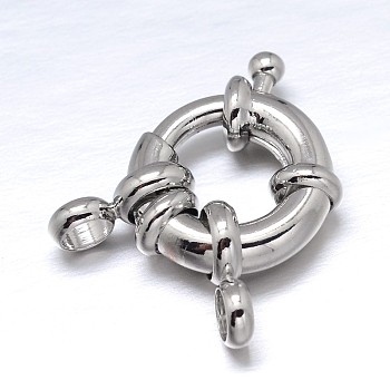 Brass Spring Ring Clasps, Platinum, 8.5~9x4mm, Hole: 2mm, Tube Bails: 8.5x4.5x1.5mm