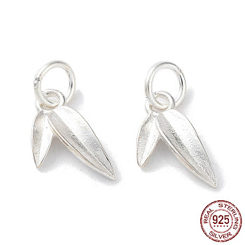 925 Sterling Silver Charms, Leaf, Silver, 10x6x1.5mm, Hole: 2.5mm