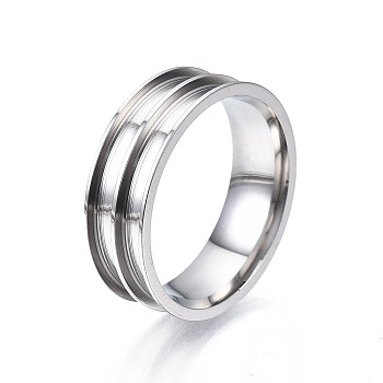 201 Stainless Steel Ring Core Blank for Inlay Jewelry Making, Double Channel Beveled Edge Ring, Stainless Steel Color, Size 13, Inner Diameter: 23mm