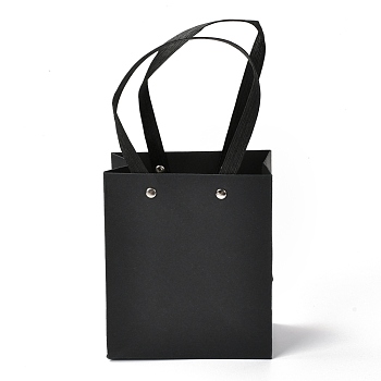 Rectangle Paper Bags, with Nylon Handles, for Gift Bags and Shopping Bags, Black, 13x0.4x15cm
