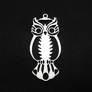 201 Stainless Steel Pendants, Laser Cut, Hollow, Owl, Stainless Steel Color, 40x17.5x1mm, Hole: 1.6mm