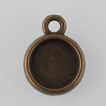 Vintage Flat Round Alloy Pendant Cabochon Settings, Double-sided Tray, Cadmium Free & Nickel Free & Lead Free, Antique Bronze, Tray: 8mm, 14x11x3mm, Hole: 1.5mm, about 1250pcs/kg
