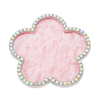 Resin Nail Art Color Palette, with Glass Rhinestone, Flower, Pink, 7.85x7.85x0.6cm