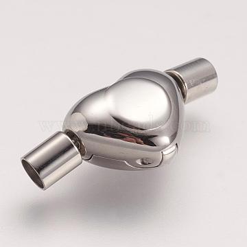 304 Stainless Steel European Clasps with Cord Ends, Heart, Stainless Steel Color, 23x10x7mm, Hole: 3mm(STAS-P170-13P-A)