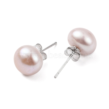 Natural Pearl Round Bead Stud Earrings(EJEW-E298-01F-03P)-2