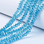 Electroplate Glass Beads Strands, Pearl Luster Plated, Faceted, Rondelle, Deep Sky Blue, 2.3~2.7x2mm, Hole: 0.4mm, about 135~140pcs/strand, 26~27cm(EGLA-A034-T1mm-A13)