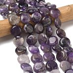 Natural Amethyst Beads Strands, Flat Round, 15x6mm, Hole: 1mm, about 26pcs/strand, 15.35''(39cm)(G-L648-B25-15mm)