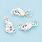 Textured Fish 925 Sterling Silver S-Hook Clasps with Jump Rings, Silver, 12.5x7x3mm, Jump Ring: 5x0.5mm, Inner Diameter: 4mm(STER-T009-10S)