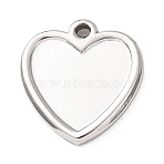 304 Stainless Steel Pendant Cabochon Settings, Non-open Back Settings, Stainless Steel Color, Heart, 14.5x13x2mm, Hole: 1.2mm(STAS-Z204-04P-07)