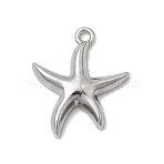 Marine Organism Theme 304 Stainless Steel Charms, Stainless Steel Color, Starfish, 14x11.5x2.5mm, Hole: 1mm(STAS-Z179-40P-02A)