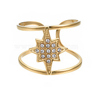 304 Stainless Steel Star Open Cuff Ring with Rhinestone, Hollow Chunky Ring for Women, Golden, US Size 7 3/4(17.9mm)(RJEW-T023-89G)