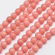 Natural Malaysia Jade Beads Strands, Imitation Rhodochrosite, Round, Dyed, Salmon, 6mm, Hole: 0.8mm, about 64pcs/strand, 15 inch(X-G-A146-6mm-B08)