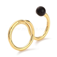 Natural Tiger Eye Double Rings, Golden 304 Stainless Steel Wire Cuff Ring, Inner Diameter: 18.3mm(RJEW-B046-01G-01)