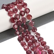 Natural Strawberry Quartz Beads Strands, Faceted Pentagonal Cut, Flat Round, with Seed Beads, 10~10.5x5~6mm, Hole: 1mm, about 32~33pcs/strand, 15.75''(40cm)(G-C116-A42-01)