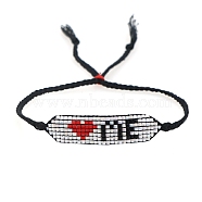 Glass Seed Wide Band Friendship Link Bracelet for Women, Heart Pattern, 11 inch(28cm)(BJEW-P269-13A)