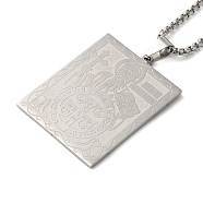 Non-Tarnish Rectangle 304 Stainless Steel Box Chain Saint Benedict Medal Pendant Necklaces for Women and Men, Stainless Steel Color, 23.23 inch(59cm)(NJEW-F324-09P)