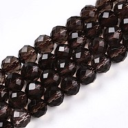 Natural Smoky Quartz Beads Strands, Round with Faceted, 5.6~6.5mm, Hole: 0.8mm, about 32~33pcs/strand, 7.60~7.83''(19.3~19.9cm)(G-S345-6mm-19)