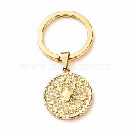 304 Stainless Steel Pendants Keychain, with 304 Stainless Steel Split Key Rings, Flat Round with Twelve Constellations, Cancer, 6.2cm(KEYC-JKC00314-01)