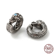 925 Sterling Silver Beads, Flat Round with Dragon, Antique Silver, 9.5x3.5mm, Inner Diameter: 5mm(STER-M113-22AS)