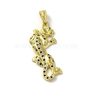 Rack Plating Brass Micro Pave Cubic Zirconia Pendants, Long-Lasting Plated, Cadmium Free & Lead Free, Leopard, Real 18K Gold Plated, 42.5x17x3.5mm, Hole: 9x5mm(KK-A210-03F-G)