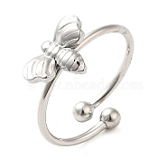 304 Stainless Steel Open Cuff Ring, Bee, Stainless Steel Color, US Size 6(16.5mm)(RJEW-M167-06P)