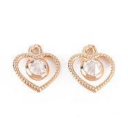 Rack Plating Eco-Friendly Iron Charms, with Crystal Rhinestone, Cadmium Free & Nickel Free & Lead Free, Heart, Light Gold, 15x13.5x5.5mm, Hole: 1.4mm(IFIN-Q133-037-NR)