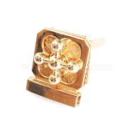 Alloy Bag Twist Lock Accessories, Handbags Turn Lock, Square with Flower, Golden, 3.8x3.2cm(WG50199-01)