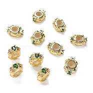 Brass Micro Pave Green Cubic Zirconia Beads, Long-Lasting Plated, Real 18K Gold Plated, 10x7.5x4mm, Hole: 1.4mm(KK-K361-05G)