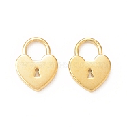 304 Stainless Steel Pendants, Heart Lock, Real 18K Gold Plated, 13x10x1.5mm, Hole: 5x4mm(STAS-A075-24G)