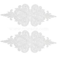 Flower Pattern Glass Bead Beading Appliques, Polyester Lace Appliques, with Sequins, WhiteSmoke, 120x305x3mm(DIY-WH0297-44A)