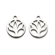 316 Surgical Stainless Steel Pendants, Laser Cut, Flat Round with Flower Charm, Stainless Steel Color, 15x12.5x1mm, Hole: 1.6mm(STAS-H190-09P)