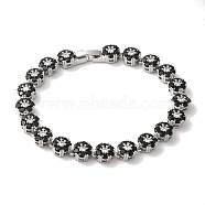 Rack Plating Brass Pave Cubic Zirconia Flower Link Chain Bracelets for Women, Lead Free & Cadmium Free, Platinum, Black, 7-1/2 inch(19cm)(BJEW-A018-03P-04)