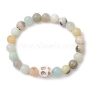 8.5mm Round Natural Flower Amazonite Beaded Stretch Bracelets, Halloween Skull Synthetic Turquoise Bracelets for Women Men, Inner Diameter: 2-1/8 inch(5.5cm)(BJEW-JB10466-01)