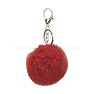 Pom Pom Ball Keychain, with Alloy Lobster Claw Clasps and Iron Key Ring, for Bag Decoration, Keychain Gift and Phone Backpack, Light Gold, FireBrick, 138mm(X-KEYC-WH0016-13F)