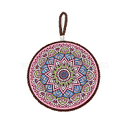 Porcelain Hot Pads, with Rope & Anti-slip Cork Bottom, Water Absorption Heat Insulation, Flat Round with Mandala Pattern, Pink, 160mm(PORC-PW0001-080B)